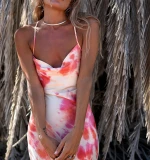 vestido ladies  summer maxi party spaghetti strap backless satin silk tie dye slip dress