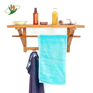 Wall-mouted bamboo storage bathroom towel rack with bars