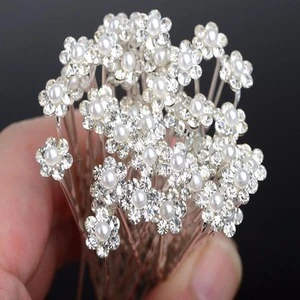 Wedding Bridal Pearl Flower Clear Crystal Rhinestone Hair Pins Clips Bridesmaid Hair wear Jewelry Hair Accessories