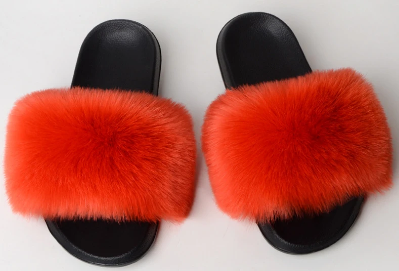 Wholesale cheap fluffy comfortable ladies fur slippers and leather bag slippers slide real fox raccoon fur slippers