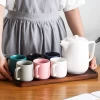 Wholesale cheap luxury 6 pcs matte cups porcelain coffee tea set larger capacity teapot ceramic teapot and cup set