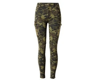 Wholesale Classic basic style military cargo pants camouflage skinny jeans hot girls stretch sports pants denim jeans women