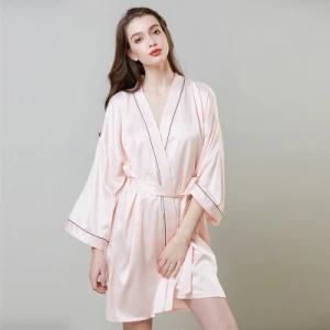 Wholesale Custom Robe De Plage Women Robe Mariage Satin Robe De Sooire Pink Bride Bathrobe