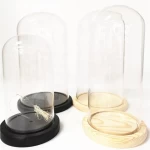 Wholesale Customized diy U-Shape bell display transparent wood stand round cheap clear flower glass dome with base
