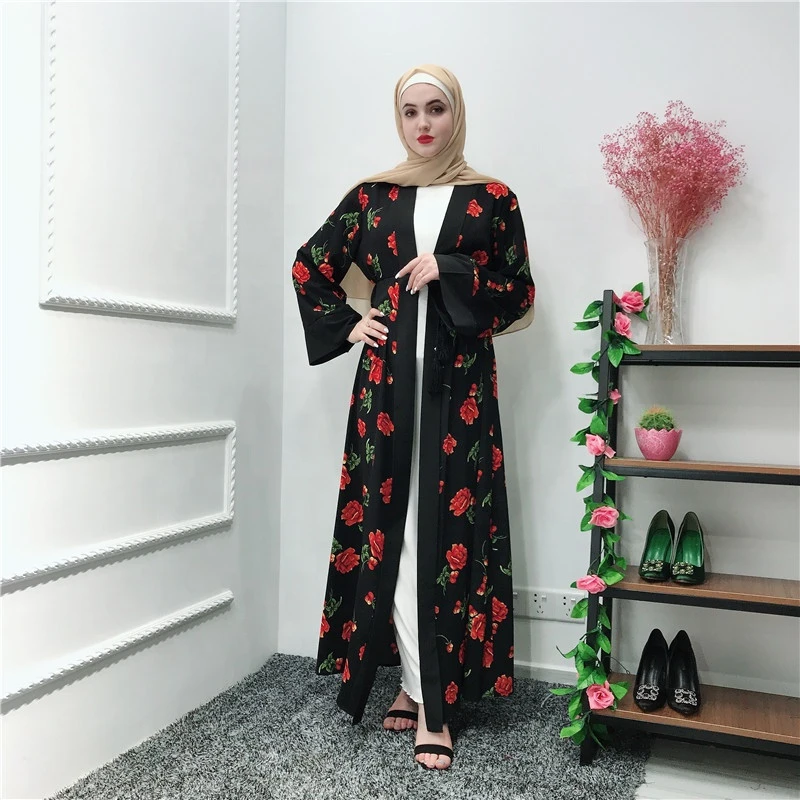 Wholesale Dubai abaya floral print women muslim long maxi dress jilbab robe islamic clothing