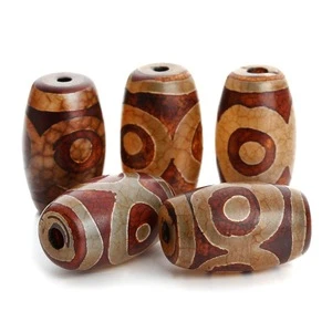 Wholesale Jewelry red Brown Barrel shape Dzi Eye Gemstone Loose Agate Stone For Making Tibetan Beads