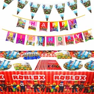 Wholesale Robot Blocks Party Supplies Kids Birthday Ro-blox Decorations Included roblox party supplies birthday