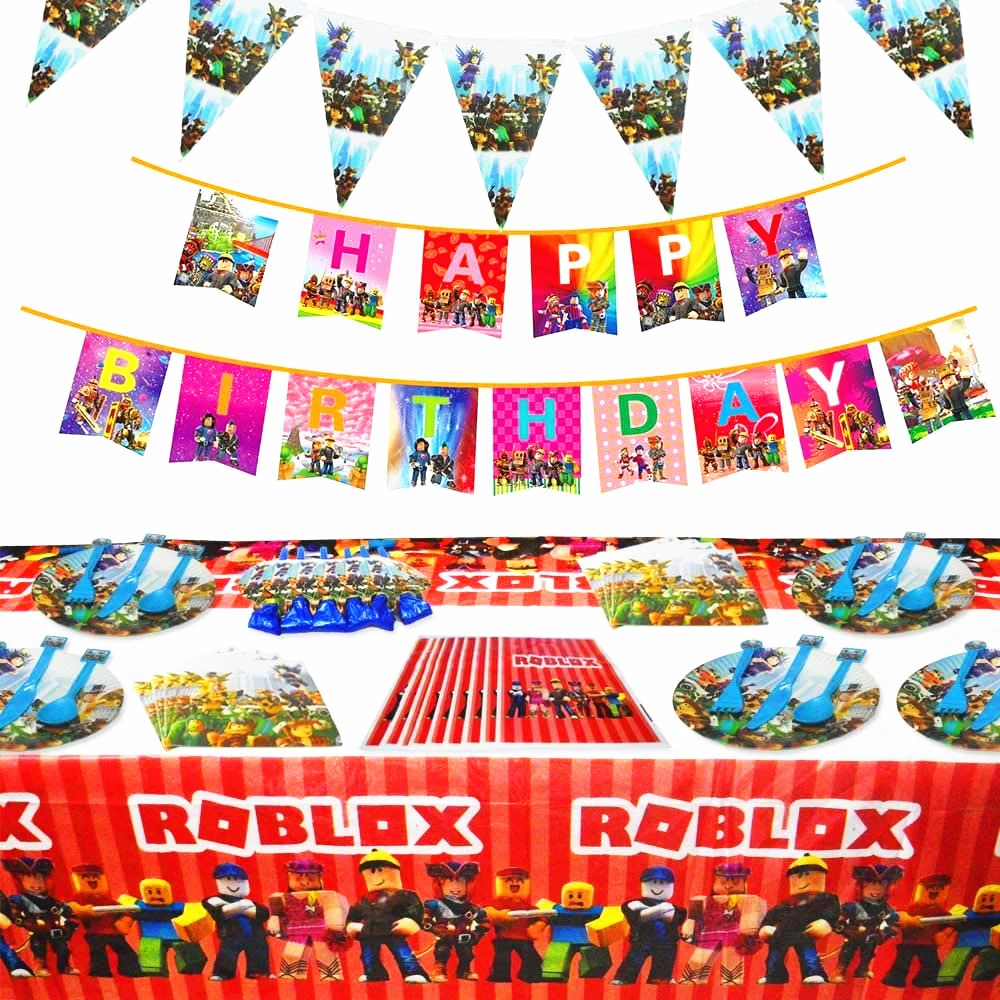 Wholesale Robot Blocks Party Supplies Kids Birthday Ro-blox Decorations Included roblox party supplies birthday