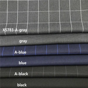 Whosale 85% polyester 15%rayon plain plaid checked grey blue black color textured tweed men&#x27;s suit trouser pant TR woven fabric