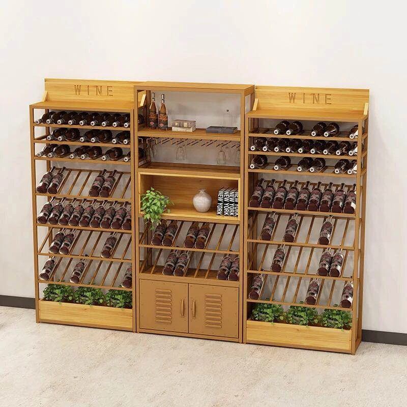 Wine display rack storage showcase Bar furniture wooden metal