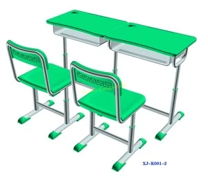 XJ-K001-2 Adjustable HDPE Elementary High School Student Double Desk and Chair Set