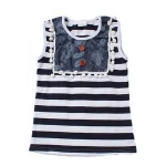 Yawoo children stripe sleeveless top match denim pom pom shorts wholesale children's boutique clothing