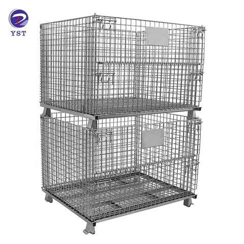 YST OEM ODM transport stackable collapsible folding metal steel wire mesh pallet storage cage