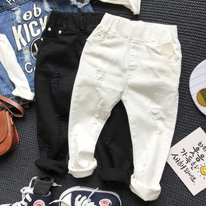 YY10292B Ripped design kids children stretch jeans black and white cotton trousers boy denim jeans wholesale
