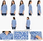 Royal Blue Ikat Printed Longline Shirt for Women