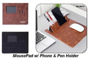 Leather Mousepad with Phone & Pen Holder
