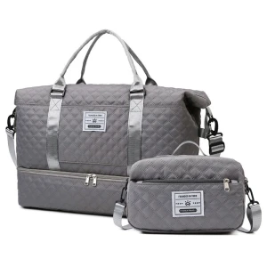2-in-1 Large Capacity Travel Duffel Bag Set with Wet-Dry Separation & Shoe Compartment - Waterproof Gym Bag for Women a