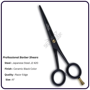 Ceramic Black Barber Scissors 6" Classic Handle Hairdressing Shears Scissors Hair Cutting Scissors