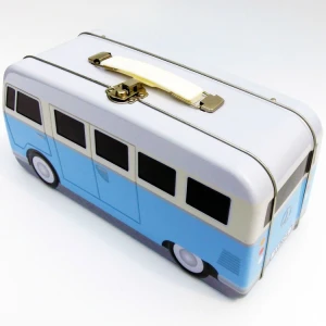 Factory Wholesale Custom Printed Tinplate Suitcase Car Bus Shape Metal Tin Box Empty Tin Boxes With Handle