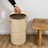 Handwoven Palm Leaf Laundry Basket with Lid | Natural Woven Hamper | Handmade Tunisian Storage Basket | Boho Home Decor