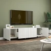 Mid Century Wooden TV Stand Console for 80 Inch TV Sliding Doors Drawer Storage Unit