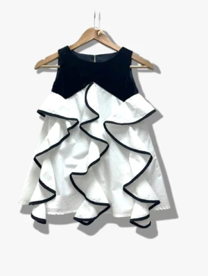 Baby Girl Party Wear Dress Viscose Satin With Velvet mix Sleeveless Ruffle Attached Dress For Baby Girl