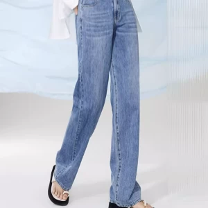 Two-button Wide-leg Jeans for women 2023 Summer New High-Waisted Straight tube Slim pants 0159A