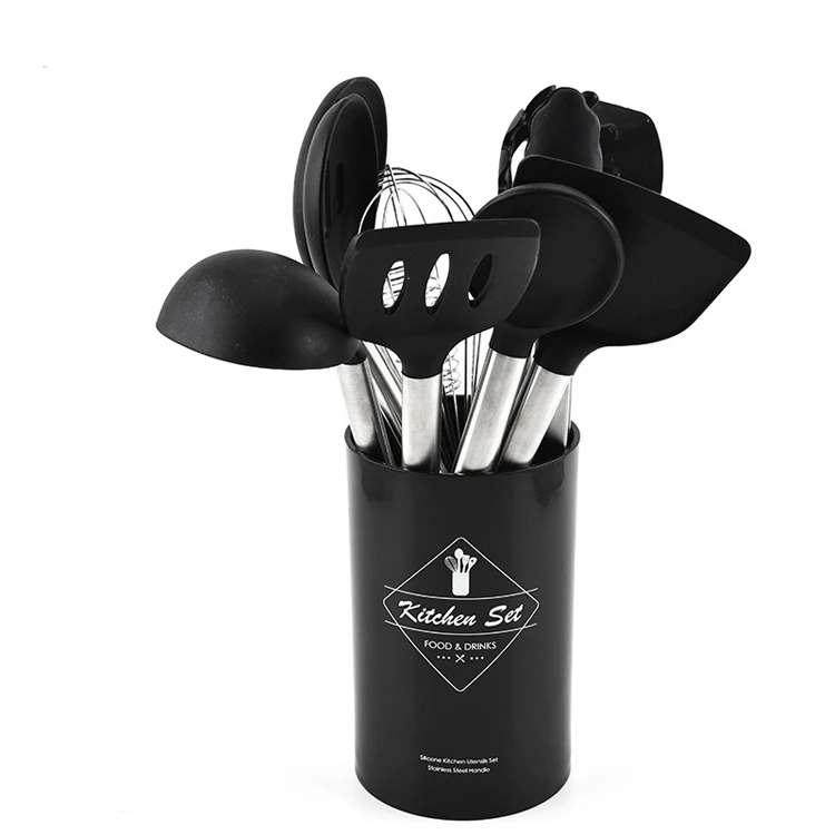 10 piece black kitchen tools gadget silicone kitchen spatula stainless steel silicon utensils set with holder