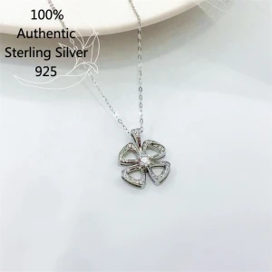 100% 925 sterling silver four leaf clover pendant diamond necklace with cubic zircon Brand Fine Jewelry Collar neckles Chains