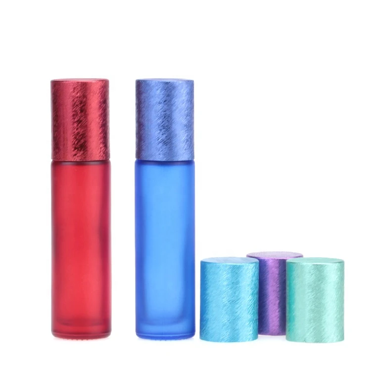 1/3 oz 10ml Rainbow Glass Essential Oil Roll On Roller Ball Bottle with Brushed Cap