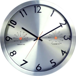 14 inch aluminum case  with temperature and humidity  function  metal wall clock  for home decoration