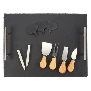 15 x 12 Inches Slate Cheese Cutting Board Set with 4 Cheese Knife,  3 Cheese Markers, 2 Chalk Pens