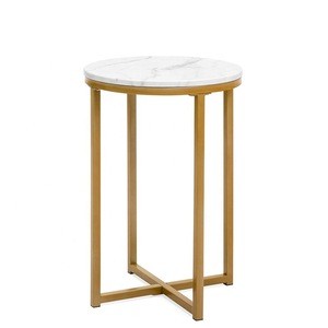 16in Modern Living Room Round Side Table Accent Coffee Table Nightstand w/Metal Frame,Carrara White Round Marble Side Table
