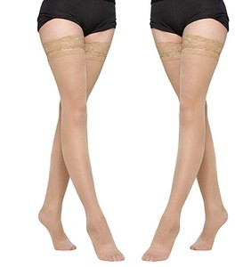 18 Years Hosiery Factory Women&#39;s Silky Silicone Lace Top Thigh-High Stockings