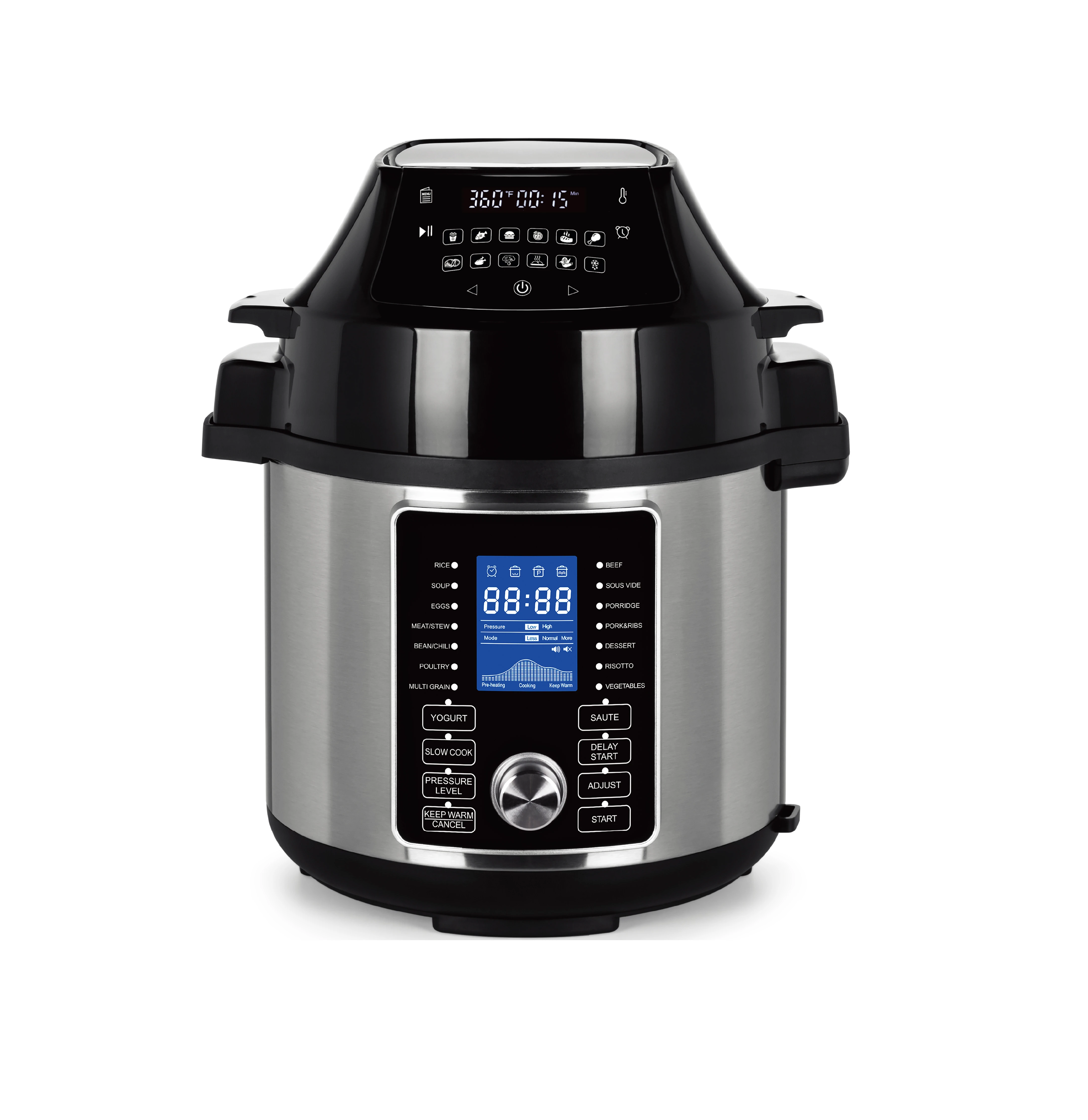 2 in 1 Electric presige pressure cooker stainless steel 6QT air fryer, Broil, Dehydrate, Slow Cooker