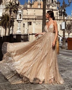 2018 Women Stunning Bling Gold Sequin Luxury Vestido Festa,Long Women Dress,Fantastic Banquet Party Evening Dresses