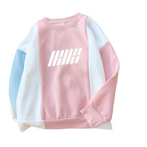2019 New Hoodies Boys Sweatshirt Women Splicing Casual Loose Fleece Letter Print Pullover