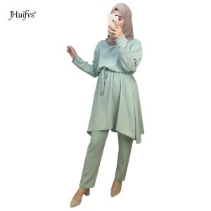 2020 Latest Design Islamic Clothing Turkish Caftan Arab Robe Jilbab Women Two Piece Pants Suits Fashion Muslim Kaftan