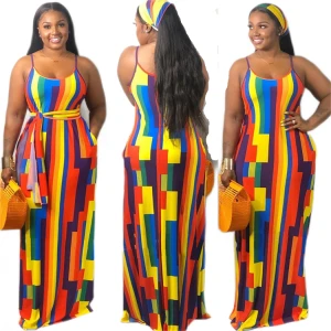 2021 fashion trendy popular summer spaghetti strap women clothing rainbow tie dye ladies girls dresses casual maxi dress