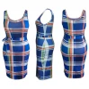2021 New Arrival Summer Trendy Women Plus Size Maxi Blue Stripe Bodycon Tops Fashionable Sleeveless Square Neck Casual Dresses