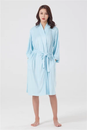 2021 new spring and summer men and women air layer kimono robe pajamas couple mid-length solid color bathrobe sleepwear