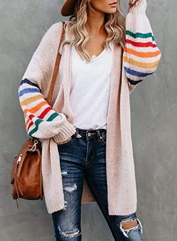 2021 OEM Hot Sale Long cardigan stripe color matching loose knit cardigan sweater womens sweaters