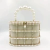 2024 Luxury diamond ladies purse handbags women bags rhinestone crystal bag pearl handle metal bucket cage clutch evening bag