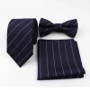 3 PCS Men Striped Bowtie Tie Pocket Square Wedding Dress Suits Bow Ties Handkerchief Set Lots