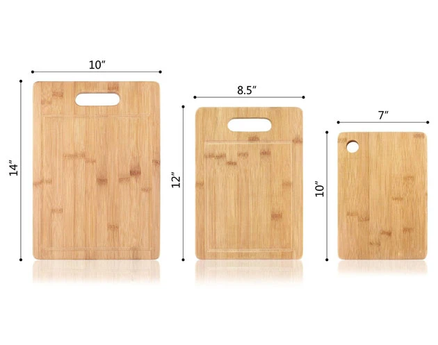 3 Piece Bamboo Cutting Board Set Serving Vegetables Meat Kitchen Chopping Butcher Block