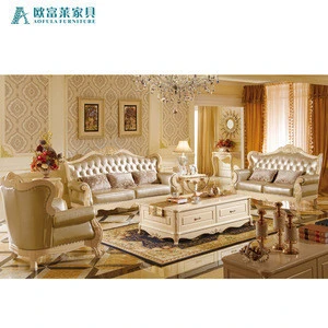 3 Piece Luxury White Carved Leather Sofa Set