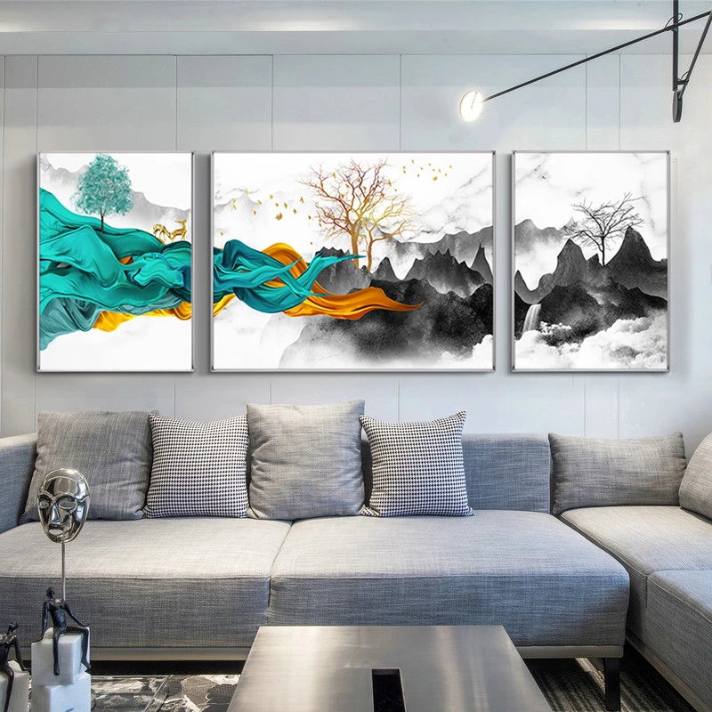 3 Piece Nordic Style Luxury Living Room Abstract Landscape Wall Art Oil Painting Sets Animal Canvas Painting