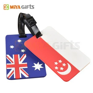 3D embossed brand PVC travel luggage tags soft rubber flag travel luggage tags with belt for gifts