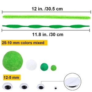 500 Pieces St. Patrick&#39;s Day Chenille Stem Pipe Cleaners Set for Craft Party Supplies 4 Size Pom Poms 4 Size Wiggle Googly Eyes