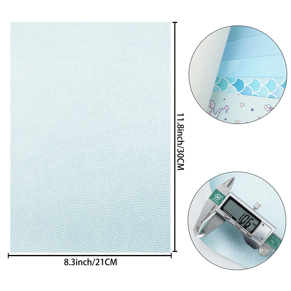 6pcs/set Tiffany Blue fish scale cartoon printed synthetic PU Leather sheet For DIY bows and earrings making